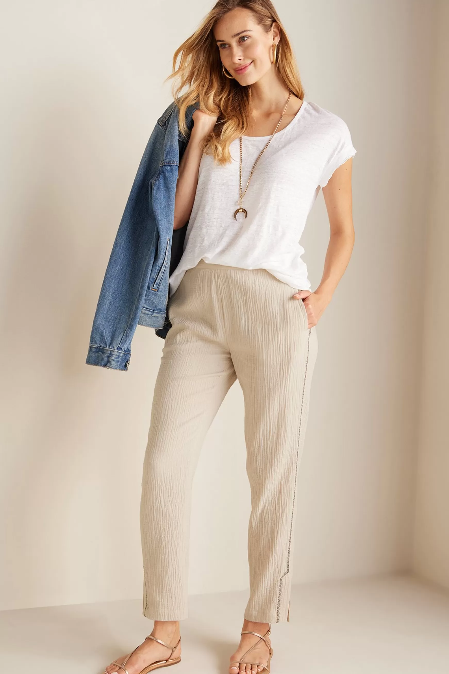 Soft Surroundings ankle | straight-Women Lale Gauze Pull-On Pants