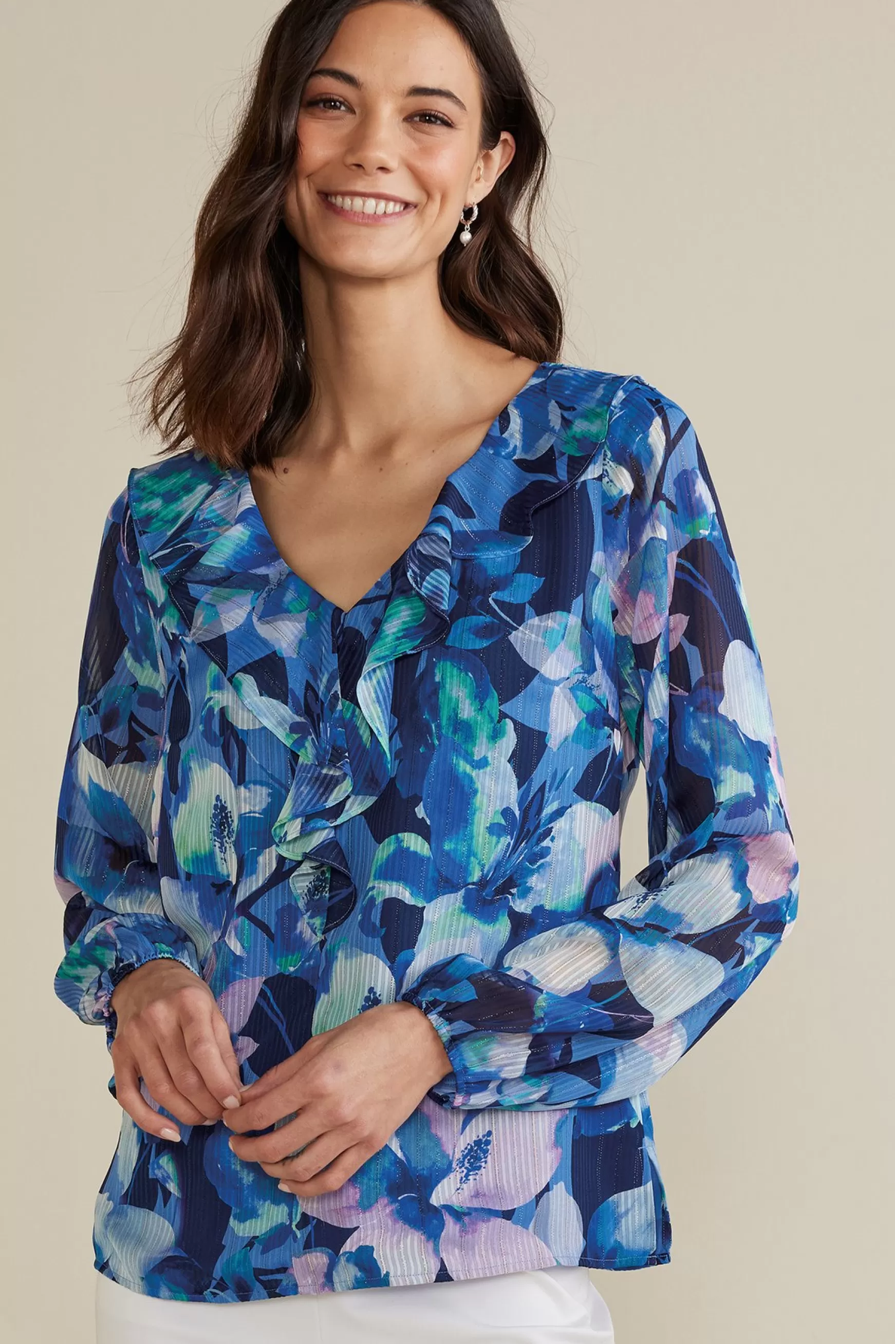 Soft Surroundings Feminine Flourish | long sleeve-Xenia Ruffle Top