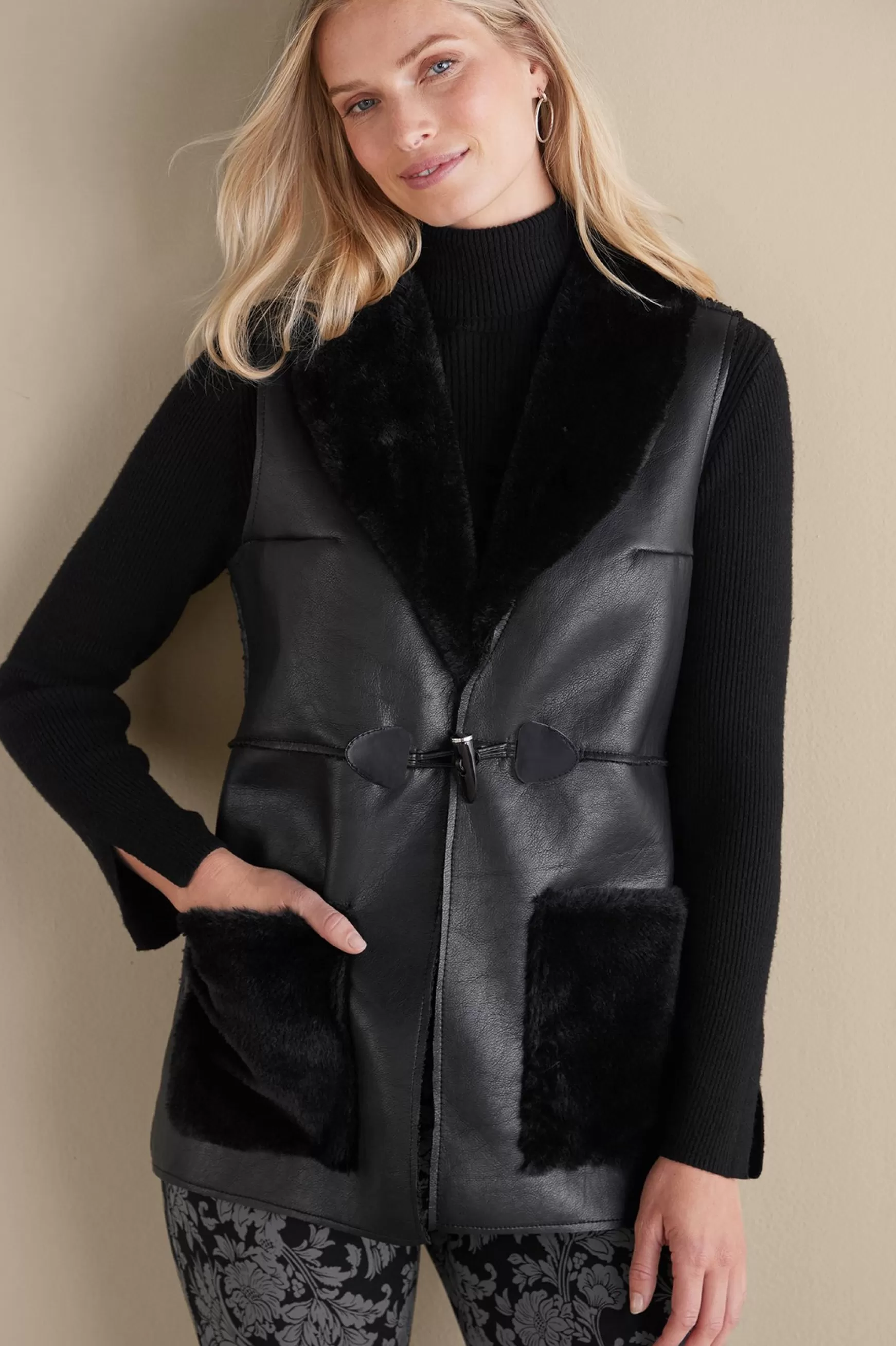 Soft Surroundings Jackets & Coats | vest-Zeva Faux Leather Shearling Vest