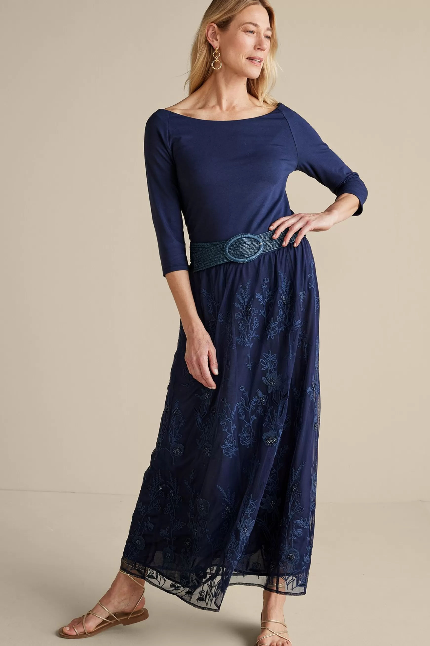 Soft Surroundings Feminine Flourish | Into The Blues-Zuri Embroidered Mesh Skirt